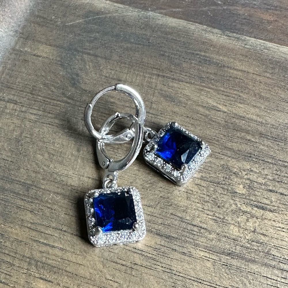 18k GP stamped  lab made  sapphire earrings